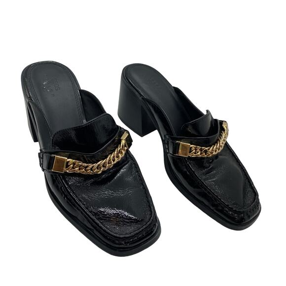 ASOS DESIGN Shaw Chain Patent Faux Leather Black Loafer Mules size 9 - Picture 1 of 7